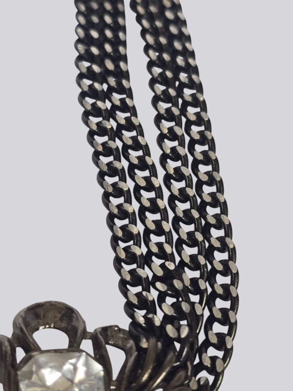 Vintage-Style Black Multi-Chain Necklace With Clear Rhinestone Accents - Picture 6 of 16